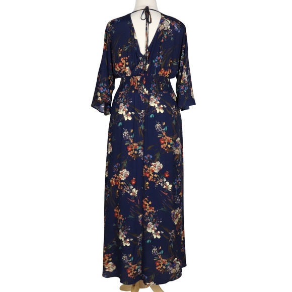 Moody Florals 2X Navy Blue Boho Gypsy Maxi Dress - Picture 5 of 8